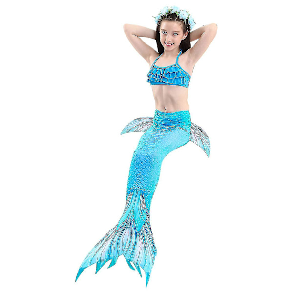 Barn Flickor Mermaid Tail Bikini Set Badkläder Baddräkt Simning Kostnad Inklusive Garland Pannband Färg 13 4-5 år