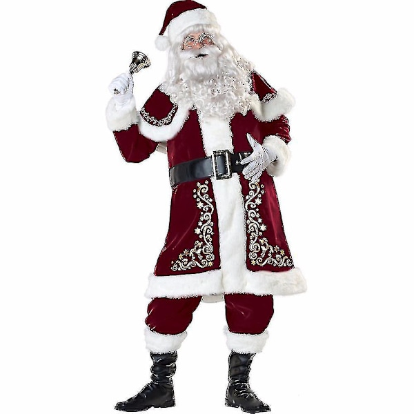 Plus Size Deluxe Velvet Vuxna Juldräkt Cosplay Par Jultomtekläder Fancy Dress Xmas Uniform Kostym För Män Kvinnor L Red  Man