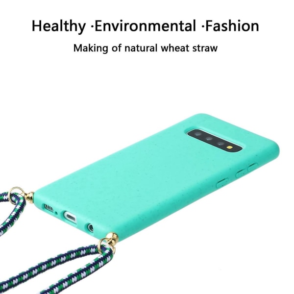 Wheat Straw Material + Tpu Case med snodd för Samsung Galaxy S10 Plus Green For Samsung Galaxy S10 Plus