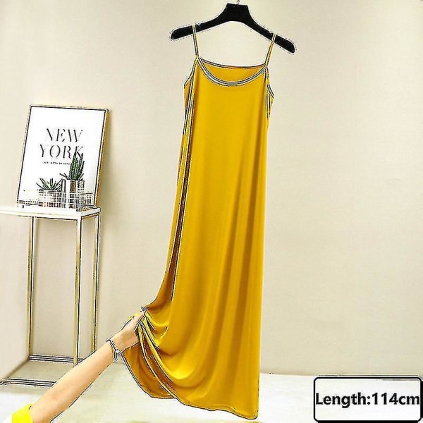 Seamless Full Slips Under Dress Dam Summer Plus Size Ärmlös Ice Silk Underkjol Underkjol Sexig Slim Strap Nattklänning_h Yellow-114cm XL Weight(65-80kg)