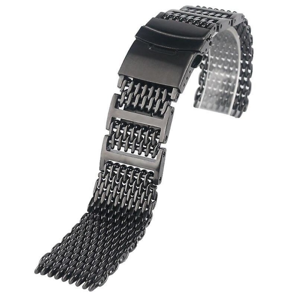 Svart silver mesh armband viklås Shark rostfritt stål klockband Watch | viklås