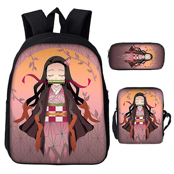 3st/ set Japan Anime Demon Slayer Studenter Pojkar Flickor Skolväska Ryggsäck Barn Tonåring Tecknad Oxford Vattentät skolväska MULTI 20 inches