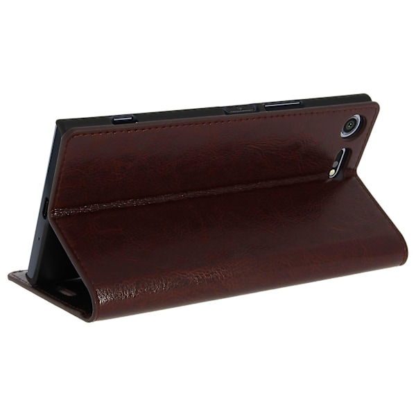 Folio äkta läder Sony Xperia XZ Premium-fodral Case Videoställ Brown