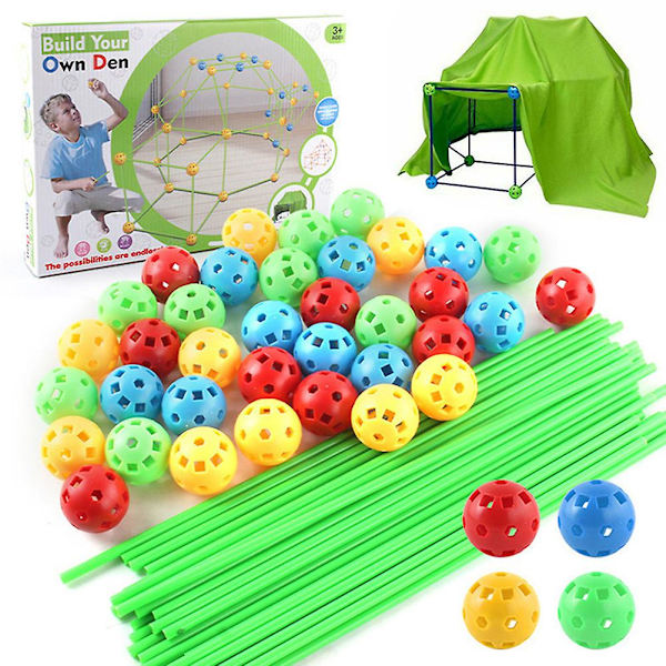 DIY Pärltält Forts Byggsats Leksakstänkande Logik Träningsleksaker för barns födelsedag 72balls 102sticks 1t