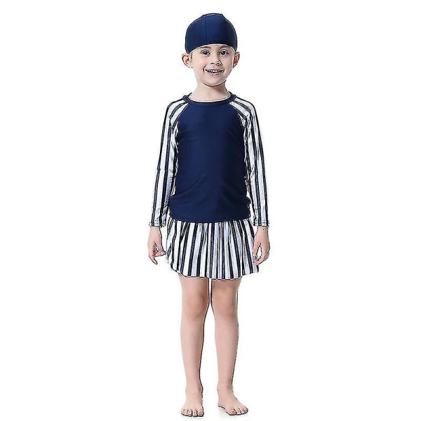 Barn Flickor Badkläder Klänning Mu Islamiska Beachwear Burkini Baddräkt Set H Navy Blue 9-10 Years