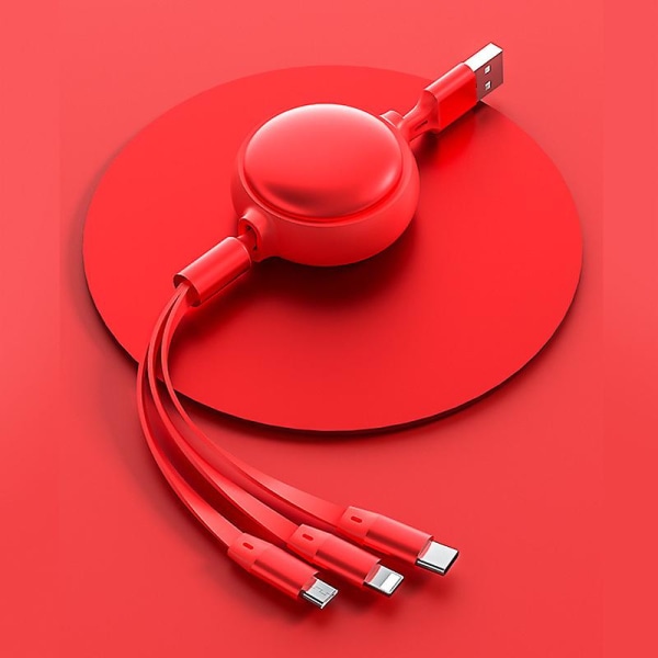 Flerladdningskabel, 3-i-1 laddningskabel, indragbar USB kabel, snabbladdningskabel, en-till-tre datakabel Red