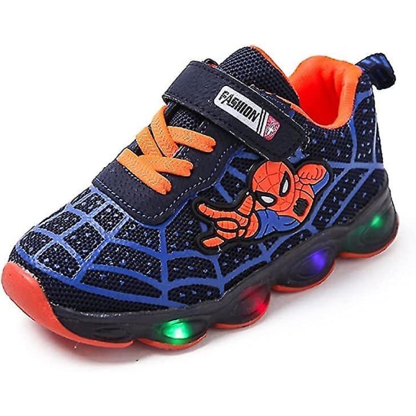 Barn Sportskor Spiderman Lighted Sneakers Barn Led Luminous Skor För Pojkar Blue 34