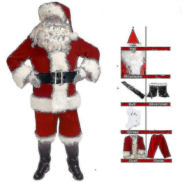 Klassiska flanellkläder för vuxna, jultomtekostym 7-delat set H 2xl