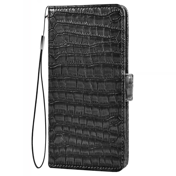 För Samsung Galaxy A22 Crocodile PU Läder Telefon Case Dubbelt magnetiskt cover Black