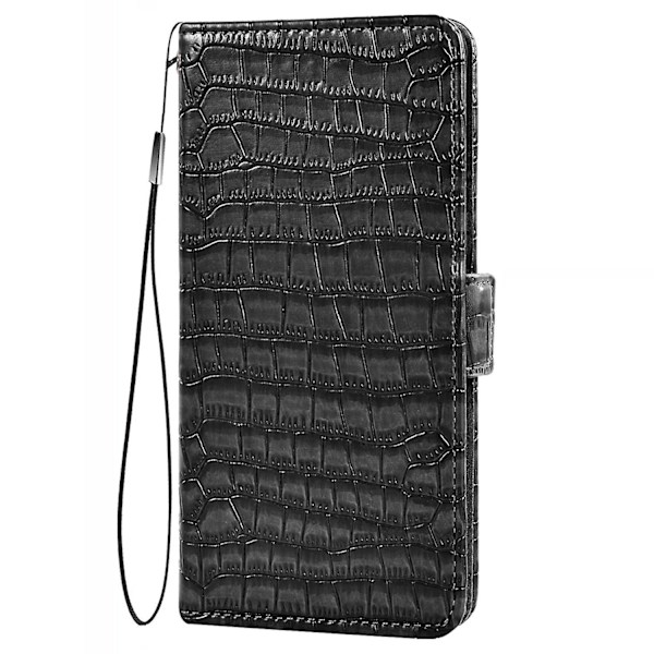 För Samsung Galaxy A22 Crocodile PU Läder Telefon Case Dubbelt magnetiskt cover Black