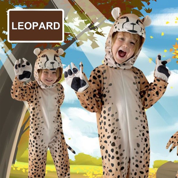 Snabbskickad glad geparddräkt för barn plysch geparddräkt, scenkostym S(105-115)