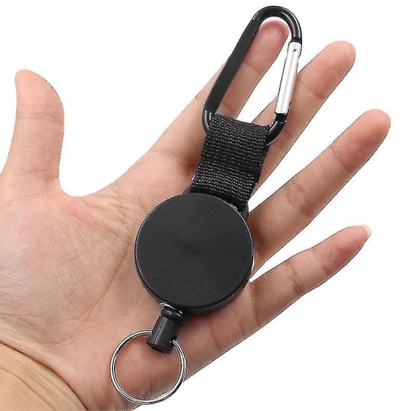 Infällbar nyckelring med metallkabel, robust indragbar nyckelring, svart Jiujiuso