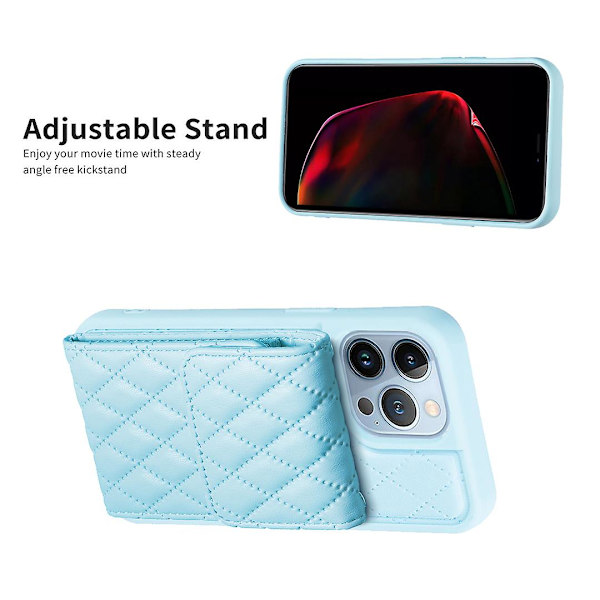 Bf22-stil för Iphone 13 Pro Kickstand Cover Pu Läderbelagd TPU-kortplatser Phone case Blue
