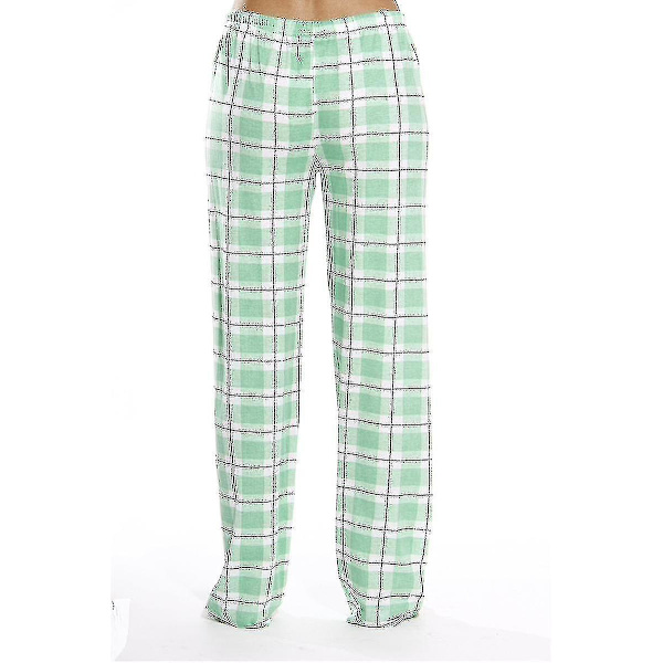 Damrullar i flanell med fickor för kvinnor, mjuka rutig pyjamasbyxor i flanell för kvinnor green L