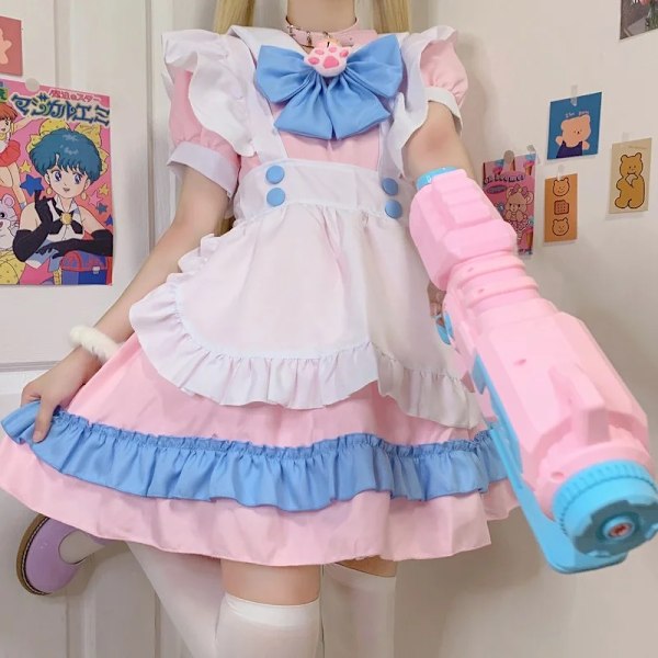 Plus Size Kawaii Klänning Cosplay Kostymer Skolflicka Piga Kläder Viktoriansk Klänning Anime Rosa Japansk Gotisk Lolita Kläder XXL Pink maid headdress