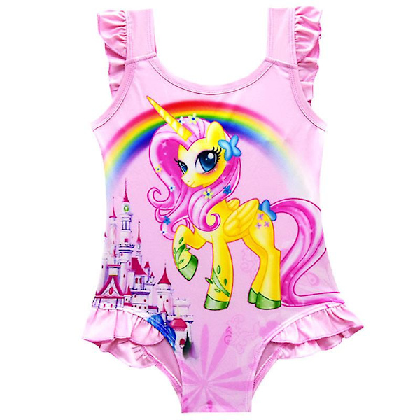 Girls Unicorn Ruffle Baddräkt Baddräkt i ett stycke Beachwear Baddräkt Pink 3-4 Years