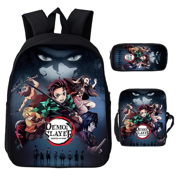3st/ set Japan Anime Demon Slayer Studenter Pojkar Flickor Skolväska Ryggsäck Barn Tonåring Tecknad Oxford Vattentät skolväska Clear 20 inches