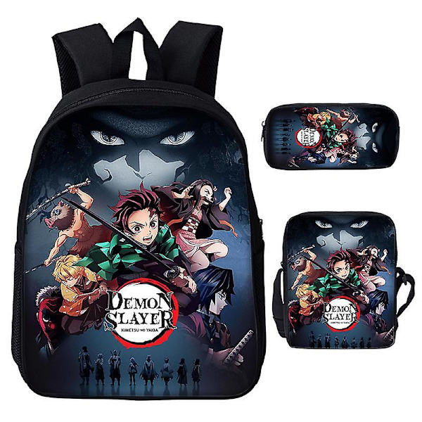 3st/ set Japan Anime Demon Slayer Studenter Pojkar Flickor Skolväska Ryggsäck Barn Tonåring Tecknad Oxford Vattentät skolväska MULTI 17 Inches
