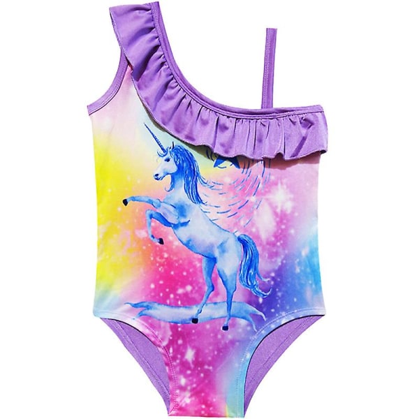 Barn Flickor Ärmlös Unicorn Ruffle Baddräkt One Piece Badkläder Badkläder Purple 5-6 Years