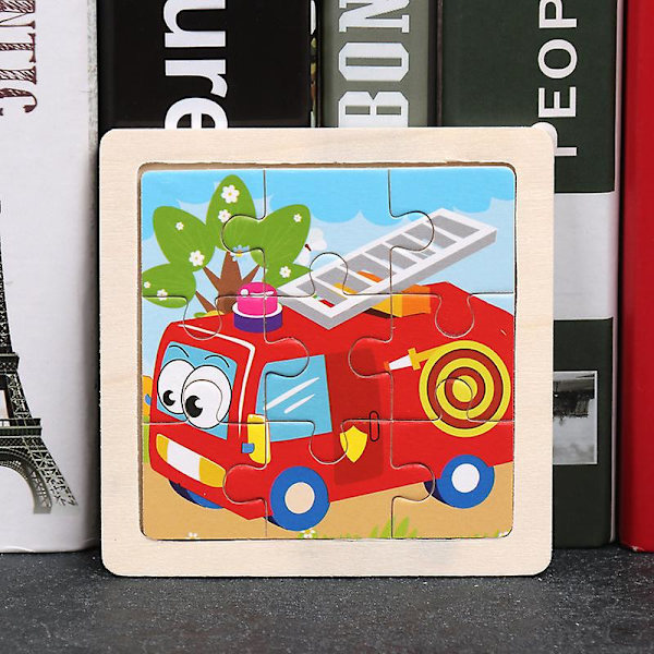 11x11cm Träpussel för barn Tecknad Djurtrafik Tangram Träpusselleksaker Pedagogiska sticksågsleksaker för barn Presenter C 17-fire Truck