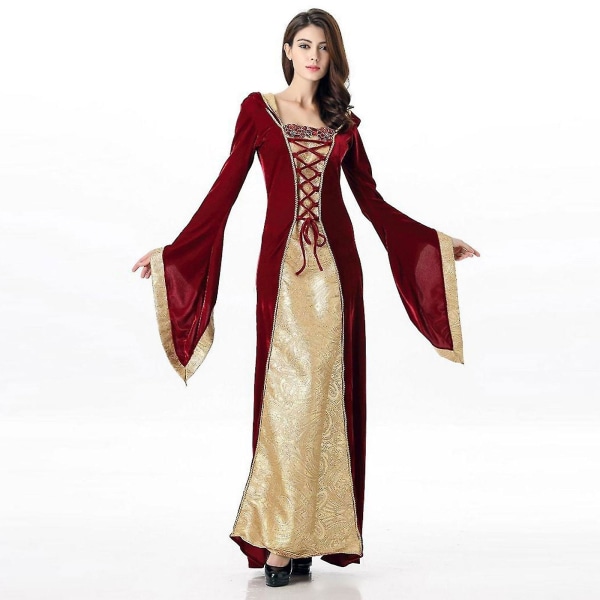 Bästsäljare kvinnors medeltidsklänning viktoriansk dräkt renässans långa klänningskostymer Red L