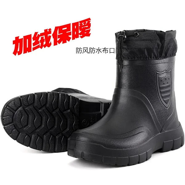 Vinter Vindtäta Regnstövlar bomull Herr Varma Ljus Regnstövlar Ankel Mode Svarta Slip on Regnskor Herr Vattentät Work Boot2024 Black 40