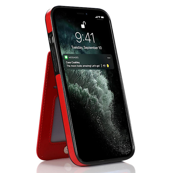 Telefon Kickstand Case För Iphone 14 Plus, Korthållare Pu Läder + Tpu Cover Red