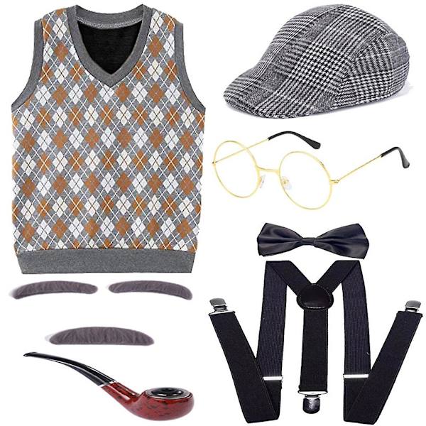 3-12 år Barn 100 dagar i skolan Gubbedräkt Morfar Fyndklänning Cosplay Outfits Set Presenter Orange B 5-7Years