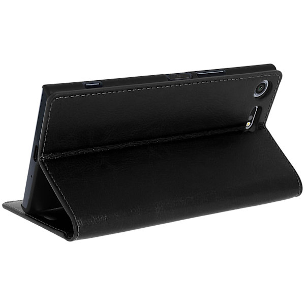 Folio äkta läder Sony Xperia XZ Premium-fodral Case Videoställ Black
