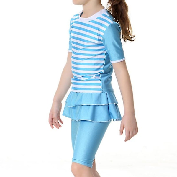4-11 år Flickor Muslim Baddräkt Strandkläder Islamisk Burkini Light Blue 6-7 Years