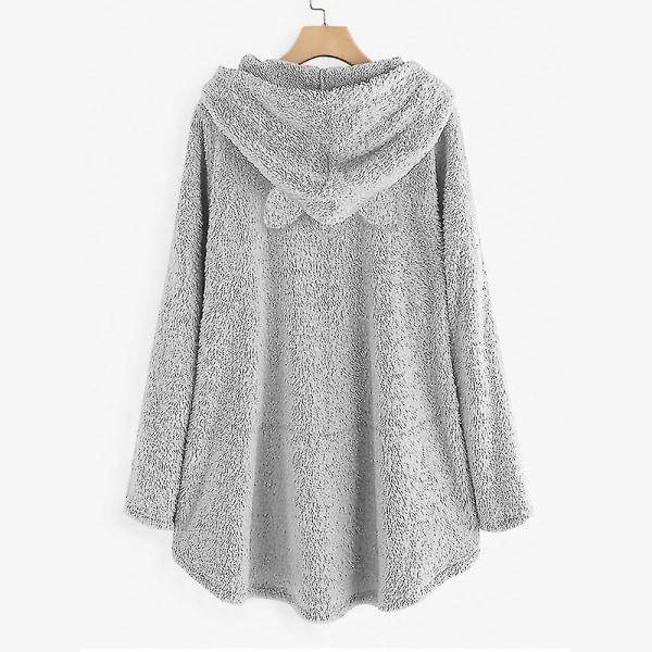 Huvtröja i fleece för kvinnor Vinter Varm Casual Sweatshirt Cat Ears Design Lös tröja Gray L