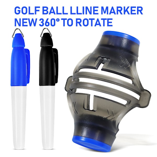 Sinknap 1 set golflinjemarkör Blå/svart låda 360-graders ritklämma Professionell linjeritning Tredelad set golfbollsuppriktning Putt