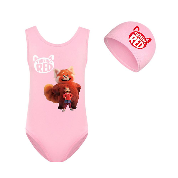 Turning Red Barn Flickor Badkläder One Piece Monokini Baddräkt med Badmössa Cap Set Pink 11-12 Years
