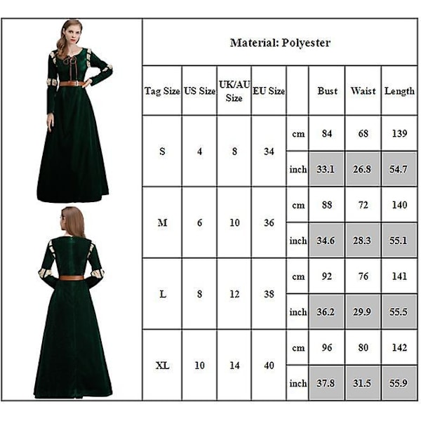Vuxna kvinnors modiga Merida prinsesskaraktärer kostym set kit klänning+bälte film plagg cosplay festklänning XL