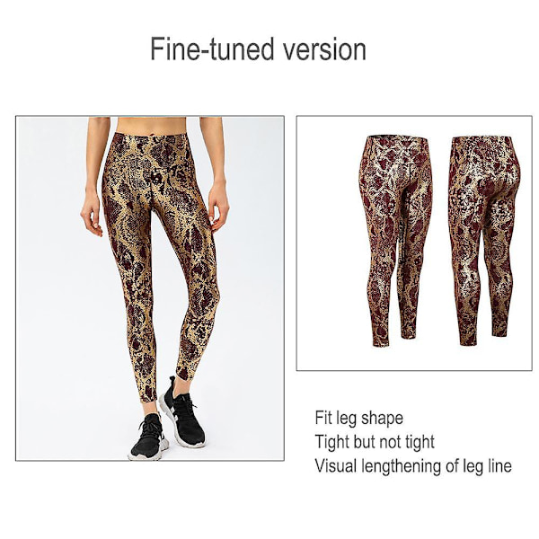 sysy kvinnors hög midja mönster Leggings full längd orm tryck yoga byxor - brun 12/XXL