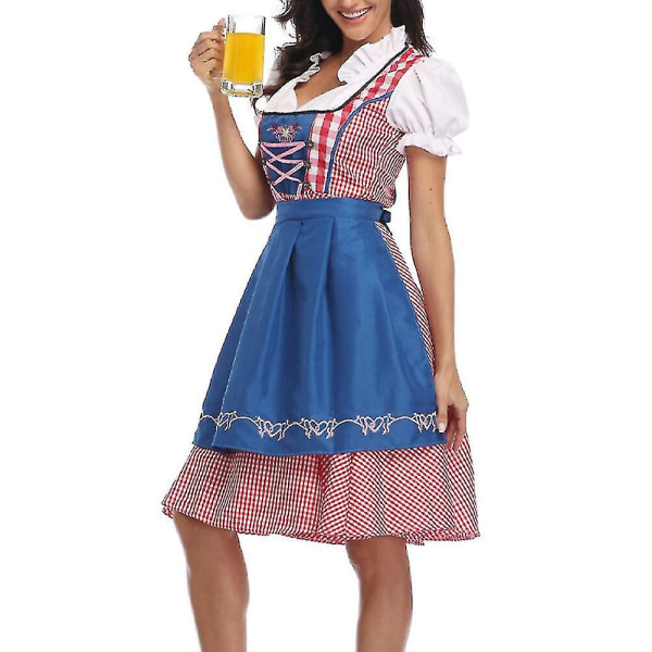 Oktoberfestdräkt för kvinnor Vuxen Dirndl tysk traditionell bayersk ölkarneval Fraulein Cosplay jungfruklänning Blue XXL