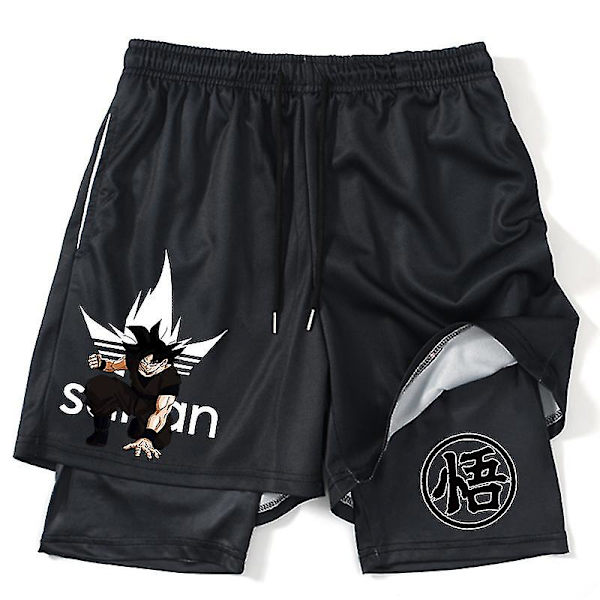 Anime Print 2 i 1 Gym Shorts för män, atletiska träningsshorts med foder, Bodybuilding Training Running Jogging Quick Dry Black 9 4XL