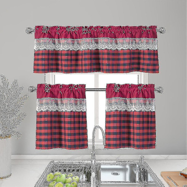 Köksgardiner Dekor Fönstergardin Lyx Cafe Valance Topper Draperier Wine Red 74cmx61cm