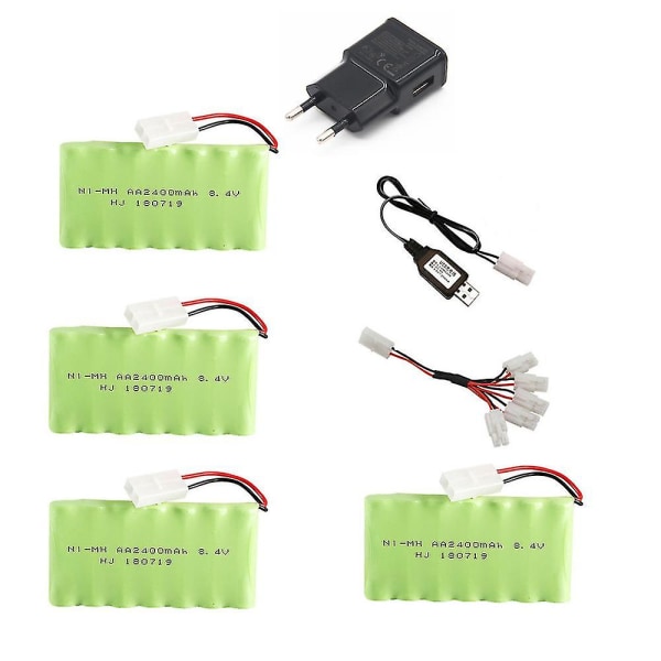 8,4v 2400mah Ni-mh batteri + 8,4v USB set för Rc-leksaksbilbåt tanktågpistoldel Nimh Aa 8,4v uppladdningsbart batteripaket null none