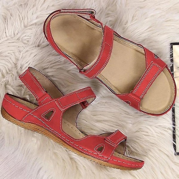 Ortopediska Casual Wedges Slingback Sandaler för kvinnor Anti-halk öppen tå Bekväma sommarskor Red EU 39