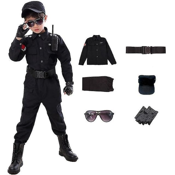 Barn Trafik Special Polis Halloween Karneval Fest Performance Polis Uniform Barn Army Pojkar Cosplay Kostymer 110-160 cm 3pcs set Height 130cm