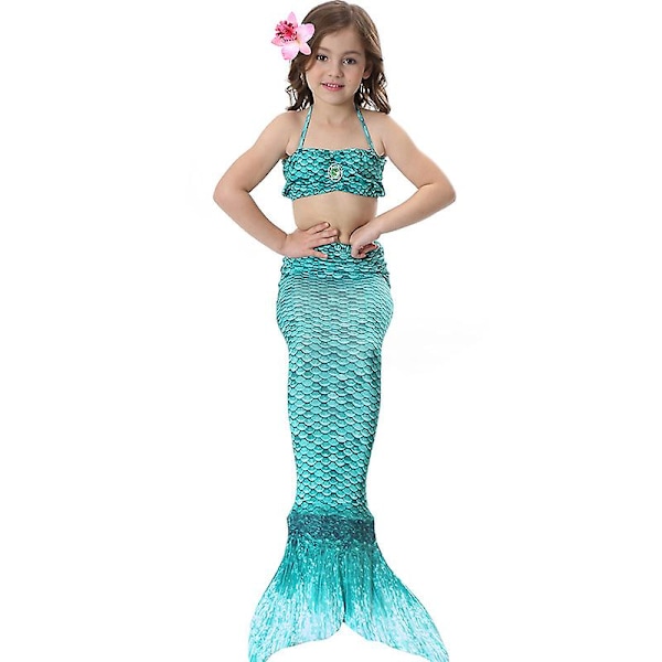 Girls Mermaid Tail Baddräkt Bikini Set Badkläder Simdräkt Bad Dark Green 10-11 Years