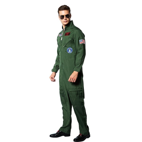 Eraspooky Top Gun Film Cosplay American Airforce Uniform Halloween Kostymer För Män Vuxen Armégrön Militär Pilot Jumpsuit Hög kvalitet Green L