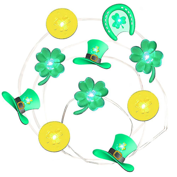 Shxx St Patrick's Day Guldmynt + Fyrklöver + Elf Hat strängdekor, med fjärrkontroll. För födelsedag, gör-det-själv-hems-dekorationer Bb83 null none