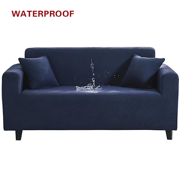 Elastiskt cover Vattentätt enfärgat högtöjbart överdrag All-inclusive Elastiskt cover Sofföverdrag för vardagsrum C 4-seater 235-300cm Navy