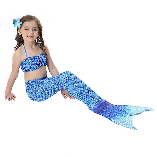 Girls Mermaid Tail Baddräkt Bikini Set Badkläder Simdräkt Bad Dark Blue 4-5 Years