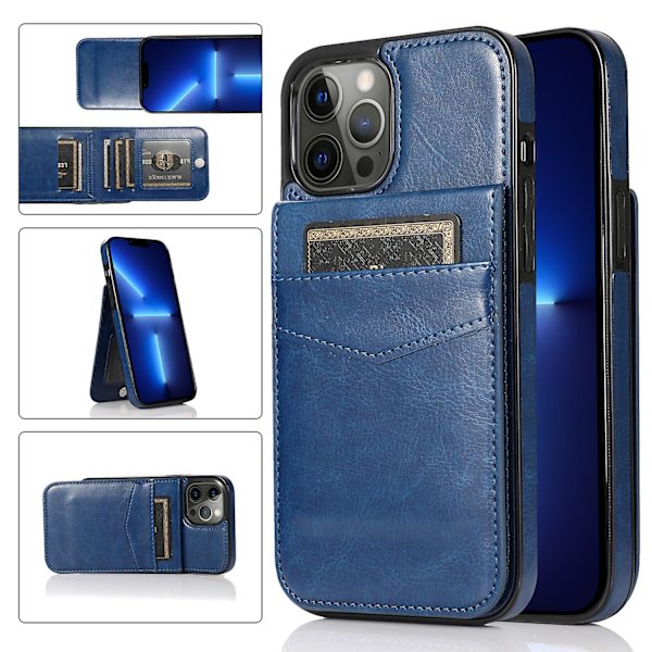 Korthållare Cover För Iphone 13 Pro , Pu Läder + Tpu Case Med Kickstand Dark Blue