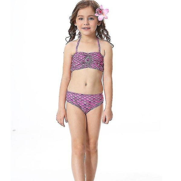 Barn Flickor Mermaid Tail Bikini Set Badkläder Baddräkt Simdräkt F Purple 8-9 Years