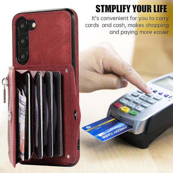 För Samsung Galaxy S23+ Rfid-blockeringskortväska Stötsäkert phone case Kickstand Pu Läder+tpu- cover Red