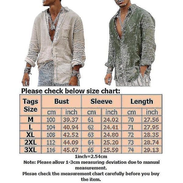 Herr långärmade skjortor Linne bomull knappar Strand Casual sommarskjortor White 2XL